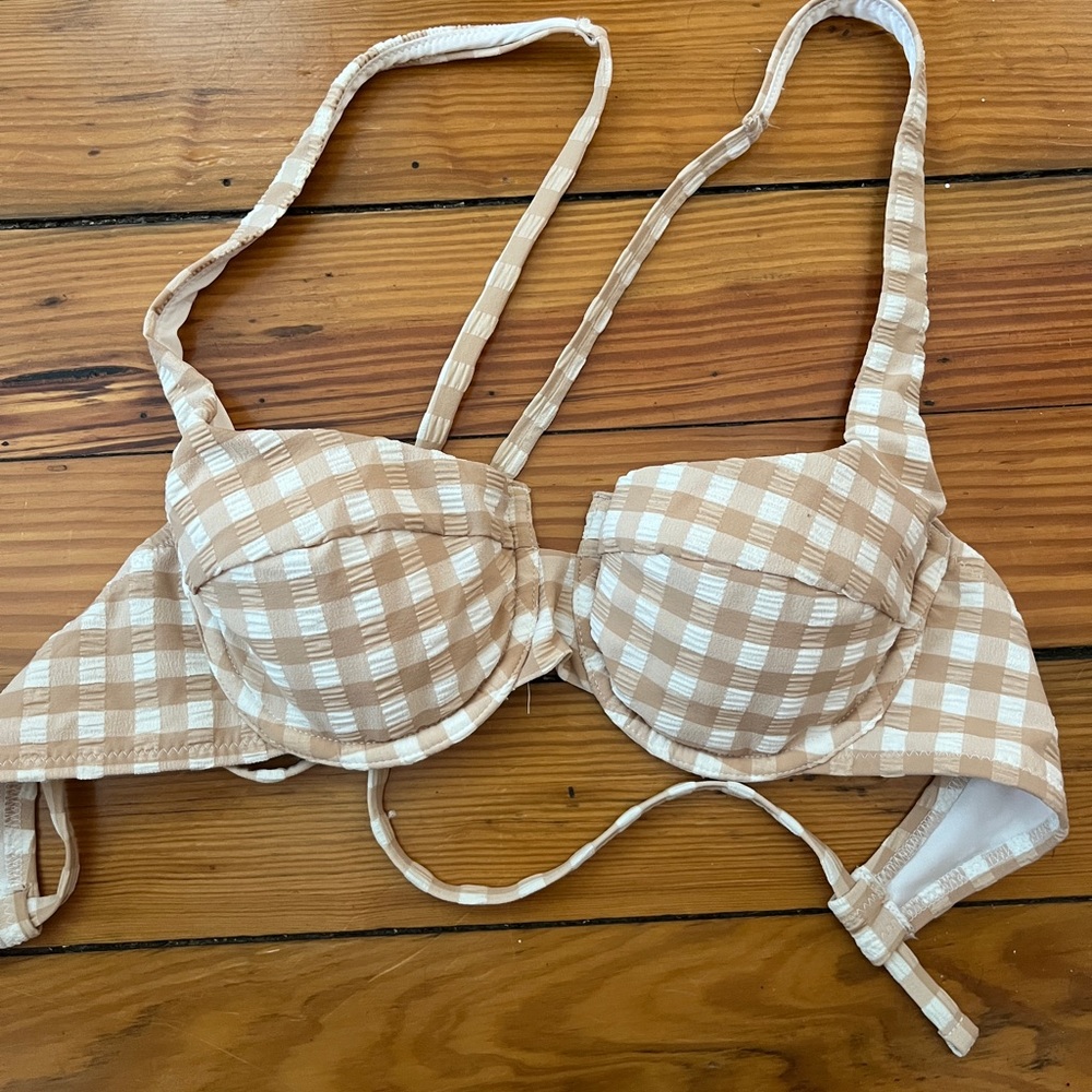 Tan Gingham Bikini Top with ties